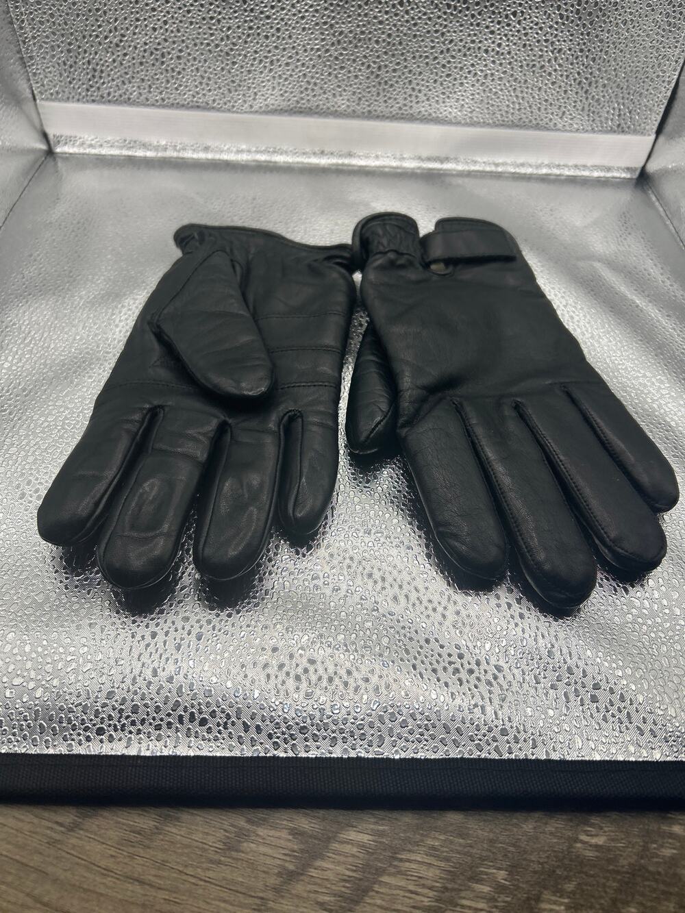 Black Leather‎ Gloves Fleece Lined Adjustable Wrist Small